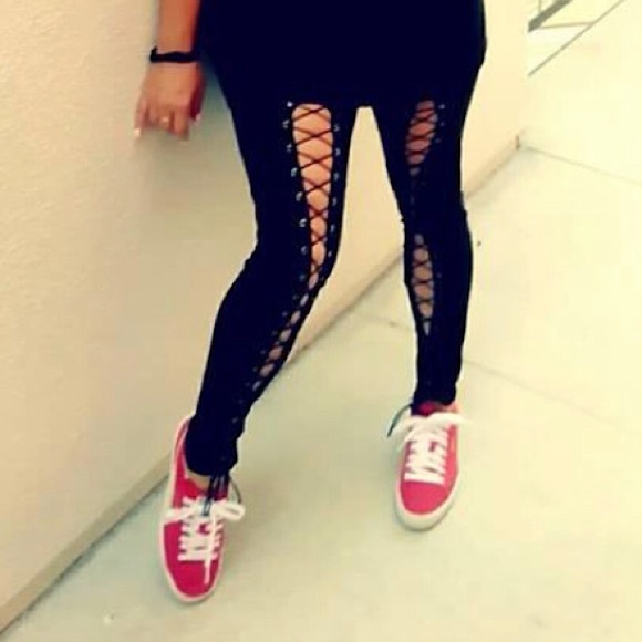 Hot❤️🔥NWT Sexy Lace Up Black Pants - Picture 9 of 14